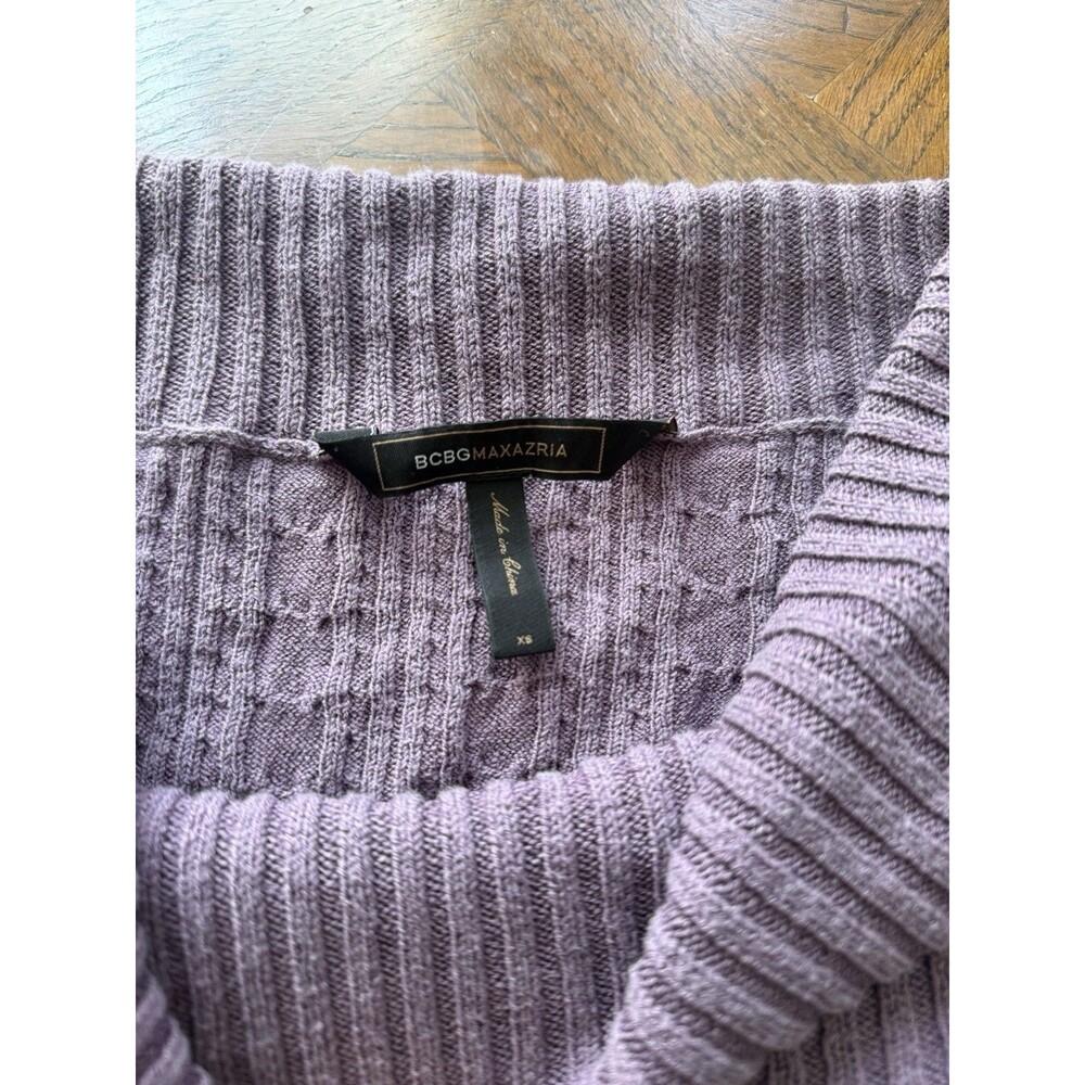 BCBG Max Azria Cable Knit Off Shoulder Sweater Dress XS Lavender Purple Y2K - Picture 5 of 7